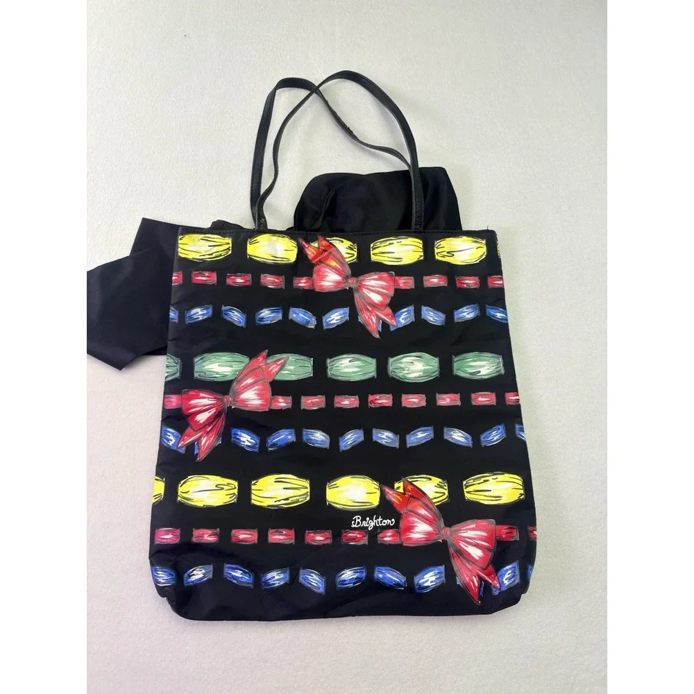 Brighton Purse Christmas Tote Multicolored‎ Bag w Large Black Bow
